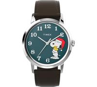 Timex Orologio da uomo Peanuts Marlin 34mm - Cinturino marrone Quadrante Blu Cassa in Acciaio Inox