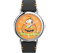 Timex Orologio da uomo Peanuts Weekender 40 mm - Cinturino nero quadrante arancione cassa argentata