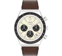 Timex Orologio da uomo Q Chronograph 40mm, Marrone/Crema/Acciaio inossidabile, One Size, Crono Q Diver