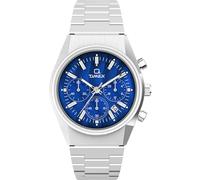 Timex Orologio da uomo Q Falcon Eye, cronografo, 40 mm, cinturino in acciaio inox, quadrante blu, cassa in acciaio inox TW2W33700