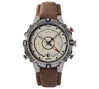 Timex Orologio da uomo TIDE Uomo in pelle Cassa in plastica argentata Movimento al quarzo Quadrante marrone Cinturino in vera pelle marrone con fibbia 10 ATM Fibbia normale