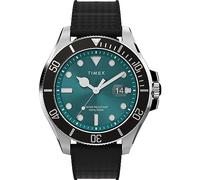 Timex Orologio da uomo Trend 43 mm, in gomma sintetica nera, cinturino a sgancio rapido in due pezzi, quadrante verde, cassa argentata TW2V91700