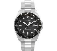 Timex Orologio da uomo Trend da 42 mm, cinturino in silicone nero, quadrante nero, cassa argentata TW2W71400