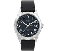 Timex Orologio da uomo Waterbury, 39 mm, cinturino a sgancio rapido in due pezzi in pelle nera, quadrante nero, cassa in acciaio inox TW2W14700