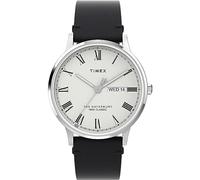 Timex Orologio da uomo Waterbury, 40 mm, cinturino a sgancio rapido in due pezzi in pelle nera, quadrante bianco, cassa in acciaio inox TW2W15000