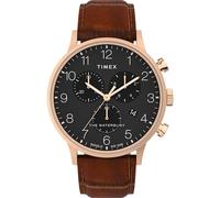 Timex Orologio da uomo Waterbury Classic da 40 mm - cinturino marrone quadrante nero cassa tono oro rosa