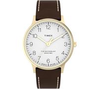 Timex Orologio da uomo Waterbury da 40 mm, cinturino in pelle marrone in due pezzi a sgancio rapido, quadrante bianco, cassa dorata TW2W84400