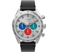 Timex Orologio da Uomo Waterbury da 41 mm, Cinturino a Sgancio Rapido in Pelle Nera, Quadrante Argentato, Cassa in Acciaio Inox, TW2Y29200