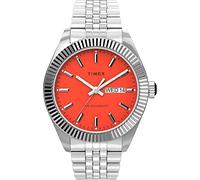 Timex Orologio da uomo Waterbury Legacy Day-Date da 41 mm - Quadrante arancione con cassa in acciaio inossidabile e cinturino