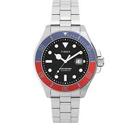 Timex Orologio meccanico da uomo, 43 mm, cinturino in acciaio inox, quadrante blu, cassa argentata TW2V72100