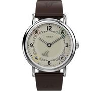 Timex Orologio unisex Harry Potter x Weekender Hufflepuff House, 38 mm, quadrante marrone in due pezzi color crema con cassa argentata