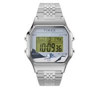 Timex Orologio unisex Peanuts T80 Snoopy Ski 34 mm - cinturino argentato quadrante digitale cassa color argento