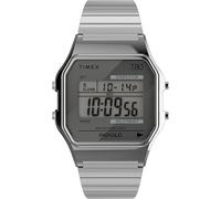 Timex Orologio unisex T80 da 34 mm, cinturino elastico in acciaio inox, quadrante digitale, cassa argentata TW2R79100