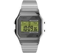 Timex Orologio unisex T80 da 34 mm, cinturino elastico in acciaio inox, quadrante digitale, cassa argentata TW2R79100