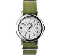 Timex Orologio unisex Weekender, 37 mm, cinturino verde, quadrante bianco, cassa argentata, Verde