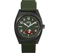 Timex Peanuts Expedition Snoopy Road Trip - Orologio da polso da uomo, 39 mm, quadrante verde in due pezzi, cassa argentata