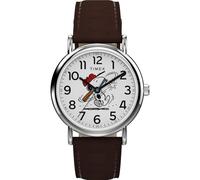 Timex Peanuts Weekender - Orologio da baseball da uomo, 38 mm, quadrante bianco marrone, 2 pezzi, colore: Argento