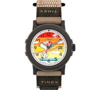 Timex Peanuts x Camper Ski TW4B34900 - Orologio da uomo da 38 mm, cinturino in tessuto marrone e cassa in resina
