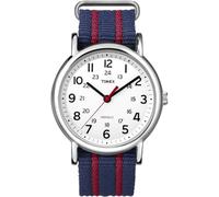 Timex T2N747 Orologio da Polso al Quarzo, Analogico, Unisex, Tessuto, Bianco/Blu