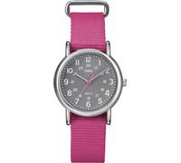 Timex T2N834 Women's Weekender Gray Dial Pink Slip Thru Nylon Strap Stainless Steel Watch