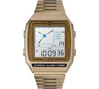 Timex TW2U72500 Orologio digitale da uomo Q ristampato tono oro sveglia Chronogrpah