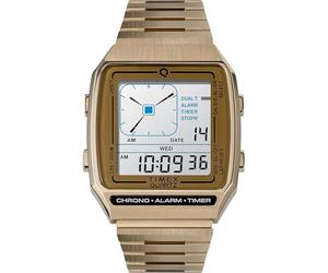 Timex TW2U72500 Orologio digitale da uomo Q ristampato tono oro sveglia Chronogrpah