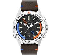 Timex Expedition Tide-Temp-Compass TW2V64400 - Orologio da uomo da 43 mm, cinturino in pelle ecologica marrone con quadrante nero e cassa in acciaio inossidabile