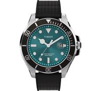 Timex Orologio da uomo Trend 43 mm, in gomma sintetica nera, cinturino a sgancio rapido in due pezzi, quadrante verde, cassa argentata TW2V91700