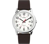 Timex TW2Y12600 Easy Reader, Orologio da uomo da 38 mm, con cinturino in pelle marrone, quadrante bianco e cassa argentata