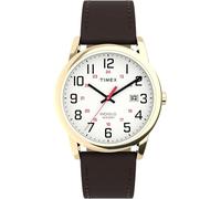 Timex TW2Y12700 Easy Reader, Orologio da uomo da 38 mm, con cinturino in pelle marrone, quadrante bianco e cassa dorata