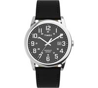 Timex TW2Y12800 Easy Reader, Orologio da uomo da 38 mm, con cinturino in pelle nera, quadrante nero e cassa argentata