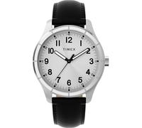Timex TW2Y16000 Main Street, Orologio da uomo da 42 mm, con cinturino in pelle nera, quadrante argentato e cassa argentata