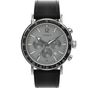 Timex Waterbury - Orologio da uomo standard da 43 mm, cinturino nero, quadrante argentato, cassa argentata, Nero