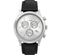 Timex Waterbury - Orologio tradizionale da uomo, 42 mm, cinturino nero, quadrante argentato e cassa in acciaio inox, Nero, Cinturino