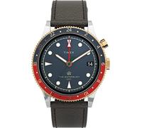 TIMEX Waterbury TW2U90500 - Orologio analogico tradizionale da uomo, con quadrante rotondo blu e cinturino in pelle marrone, impermeabile