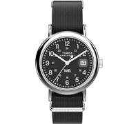 Timex Weekender TW2W85700 - Orologio unisex da 37 mm, cinturino in tessuto nero con quadrante nero e cassa argentata