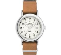 Timex Weekender TW2W86500 - Orologio unisex da 37 mm, cinturino in pelle marrone con quadrante bianco e cassa argentata