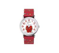 Timex x Peanuts - Orologio da donna Weekender Holiday 38 mm, cinturino rosso, quadrante bianco, cassa argentata, Rosso, Casual