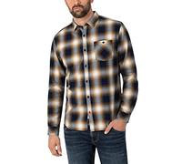 Timezone Effect Weave Shirt Camicia, Navy Ochre Check, M Uomo