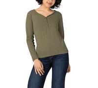 Timezone Fitted Henley Longsleeve T-Shirt, Deep Olive Melange, M Donna