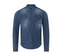 Timezone Maglia in Denim Elasticizzato Camicia, Light Indigo Wash, L Uomo