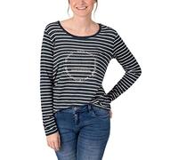 Timezone Striped Basic-Maglia a Maniche Lunghe T-Shirt, Blu Grey Stripe, XL Donna