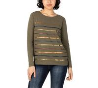 Timezone Striped Longsleeve T-Shirt, Deep Olive Melange, M Donna