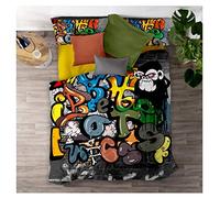 Timiany Set Biancheria da Letto Copripiumino Microfibra, Set Biancheria da Letto Graffiti Hip Hop 3D Copripiumino E Federe in Morbida (Graffiti,155x220+50x75)