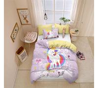 Timiany Set Biancheria da Letto per Bambini Nuvole Stelle Motivo Unicorno Biancheria da Letto per Bambina E Bambino con Motivo Arcobaleno Rosa E Unicorno (Unicorno J,155x220+50x75)