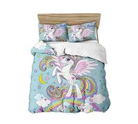 Timiany Set Biancheria da Letto per Bambini Nuvole Stelle Motivo Unicorno Biancheria da Letto per Bambina E Bambino con Motivo Arcobaleno Rosa E Unicorno (Unicorno E,155x220+50x75)