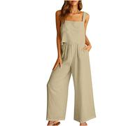 TIMIFIS 2 pezzi di cotone lino abiti per le donne estate casual canotta crop top gamba larga pantaloni lunghi set vacanza con tasca