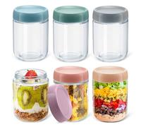 TIMIFTE Overnight Oats - Barattoli per conserve a collo largo, con coperchio a vite, 450 ml, con coperchio, per macedonia, cereal snack, spezie (6 pezzi)