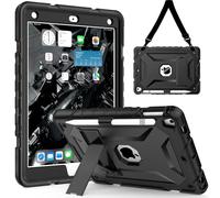TIMISM Custodia per iPad di 6a/5a generazione da 9,7", iPad Pro 9,7", iPad Air 2 e 1a custodia con tracolla regolabile e portapenne, custodia protettiva rigida resistente agli urti, colore nero