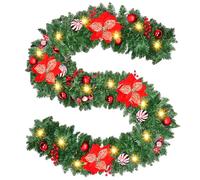 Timiyou Ghirlanda Natalizia 2.7m con 30 Luci LED a Batteria - Ghirlanda di Abete Artificiale e Rattan per Interni/Esterni, Scale, Camini, Porte, Tavolo e Decorazioni Albero di Natale